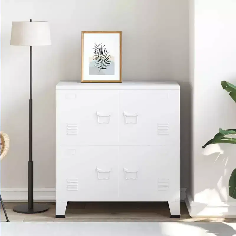 vidaXL Storage Chest White Steel, plastic 29.5x15.7x31.5 in - White 31.5