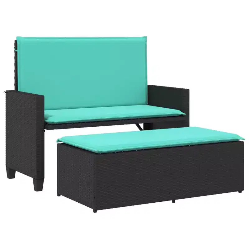 vidaXL Patio Bench with Cushions and Footstool Brown Poly Rattan