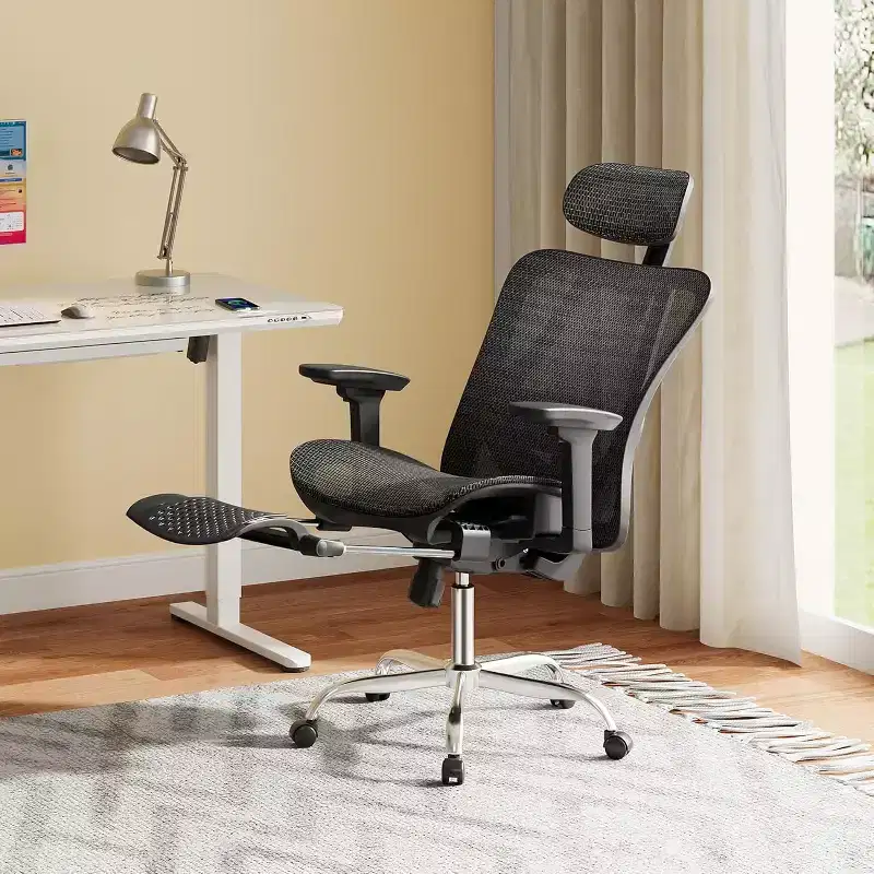 GALAXHERO Ergonomic Mesh Office Chair High Back Reclining Desk Chair with Retractable Footrest & Adjustable Lumbar Support Tilt Function Black
