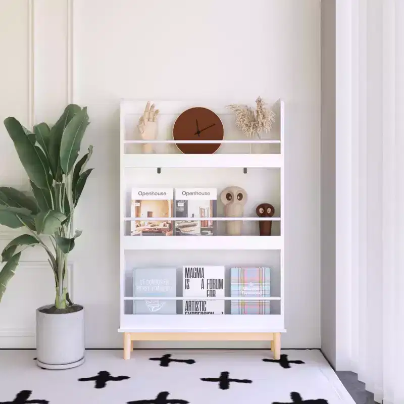 Kids Bookshelf with 3 Front-Facing Display Shelves, Bookcase Book Rack Display Stand, White - ModernLuxe