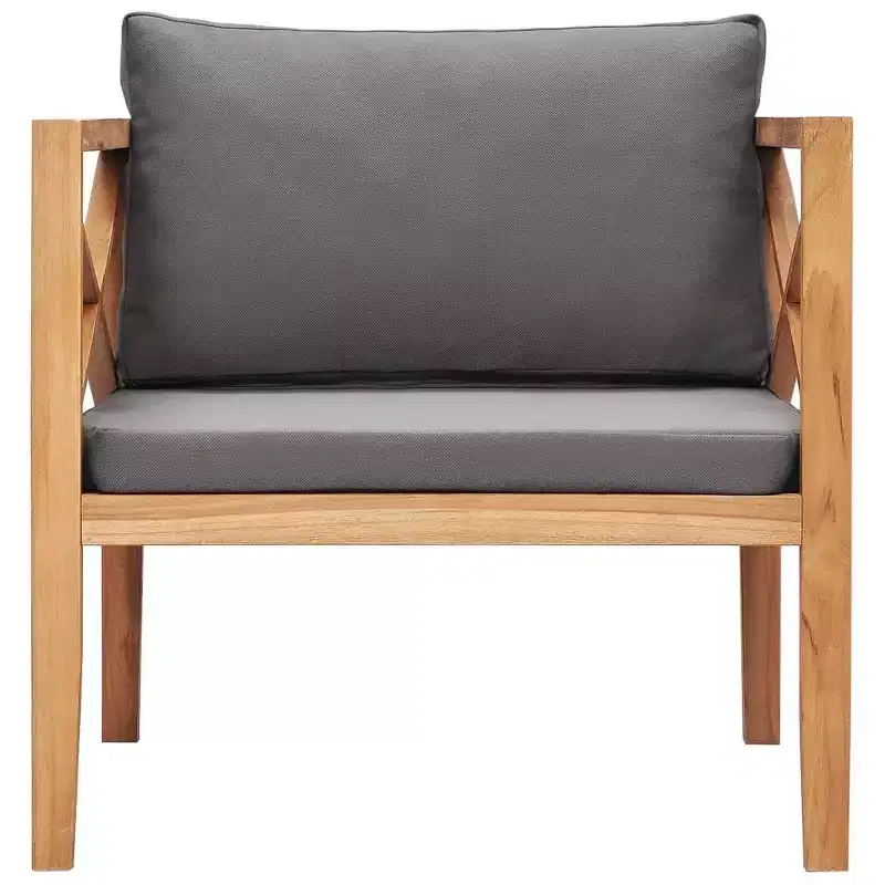 vidaXL Outdoor Patio Chair with Comfy Gray Cushions, Solid Teak Wood, Easy Maintenance, Versatile Design, Ideal for Garden, Terrace or Patio