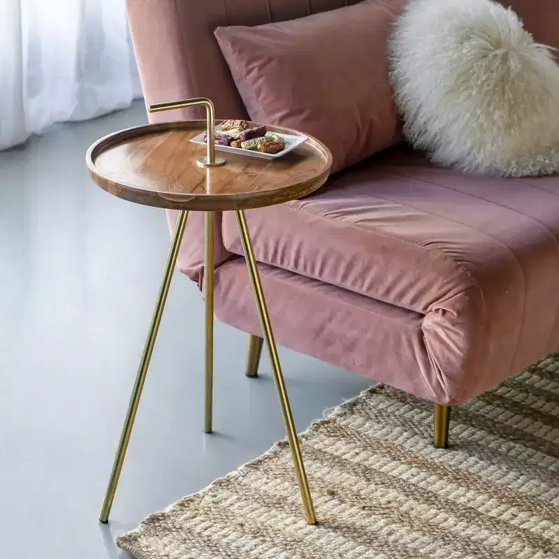 GDFStudio Annisa Mid-Century Modern Wood and Metal Side Table with Angled Legs