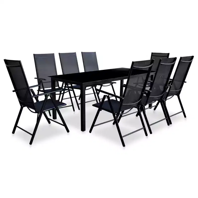 vidaXL Garden Table And Chair Black Powder-coated aluminum, Glass, Textilene
