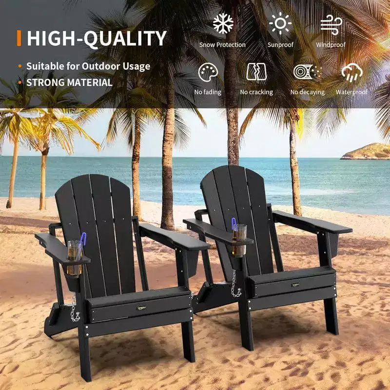 Karl Home Patio HDPE Folding Adirondack Chair With Cup Holder