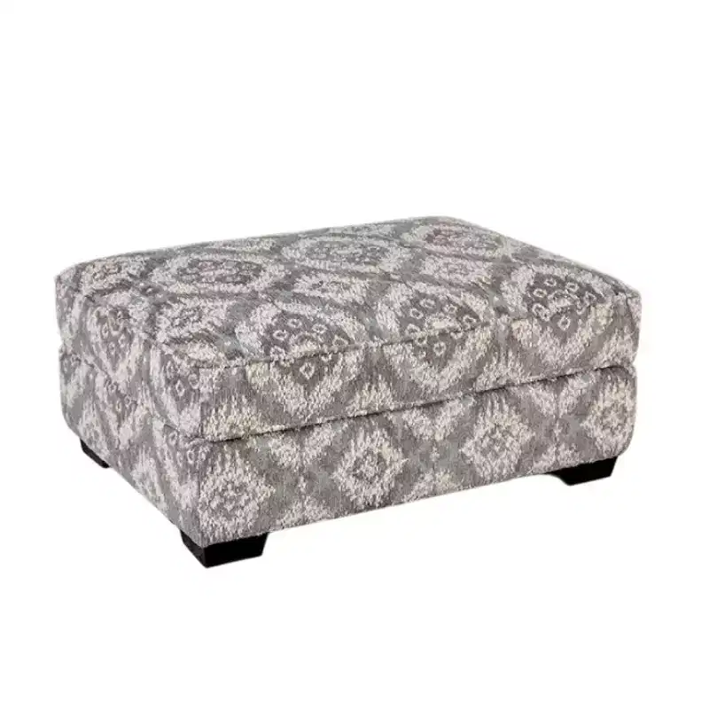 Royal Hampton Ottoman, Geometric Gray White Polyester, Solid Wood, 40 Inch