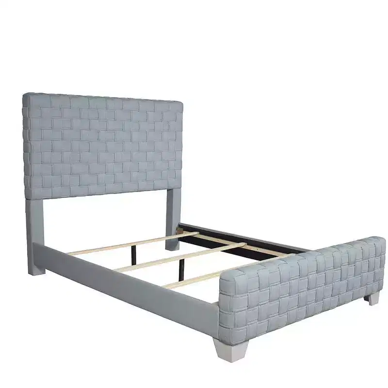 Queen 91" Saree Bed Light Teal Chenille/Gray Finish