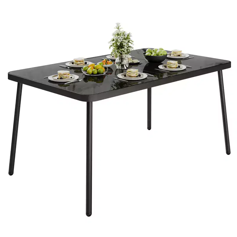 59 Tempered Glass Patio Dining Table with Metal Frame, 4-6 Person Rectangular Table