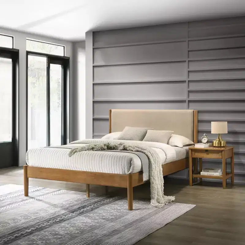 Vichy 2-Piece Rubberwood Bedroom Set, Platform Bed with Nightstand