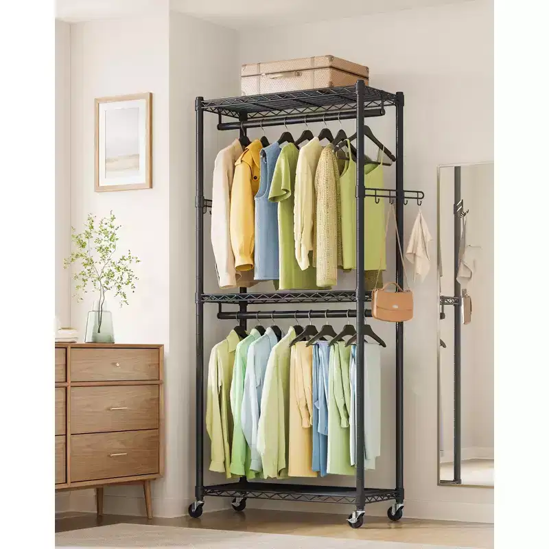 Garment Rack, Heavy-Duty Rolling Clothes Rack, Portable Closet Rack, 29.5-Inch Wide Clothing Rack on Wheels, Ink Black