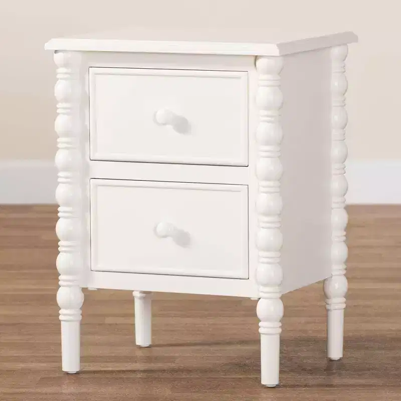 Baxton Studio Malinda Wood 2 Drawer End Table with Spindle Legs White