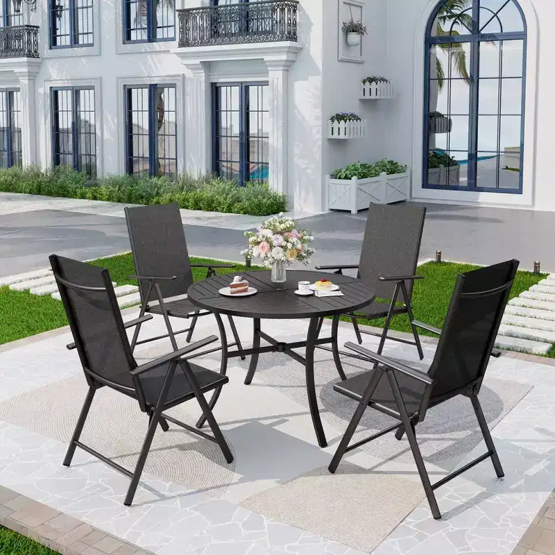 Captiva Designs Outdoor Patio Dining Floral Back Steel Chairs with Thick Seat & Back Cushion