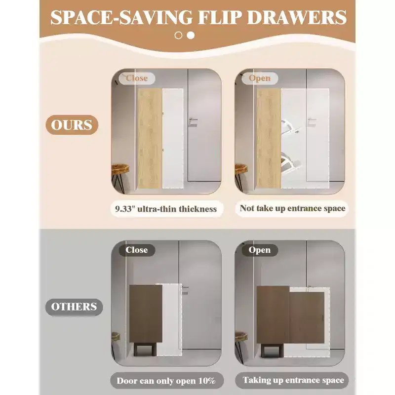 Narrow Shoe Cabinet with 4 Rotating Drawers & Open Shelf – Holds 18 Pairs, Wood, Freestanding