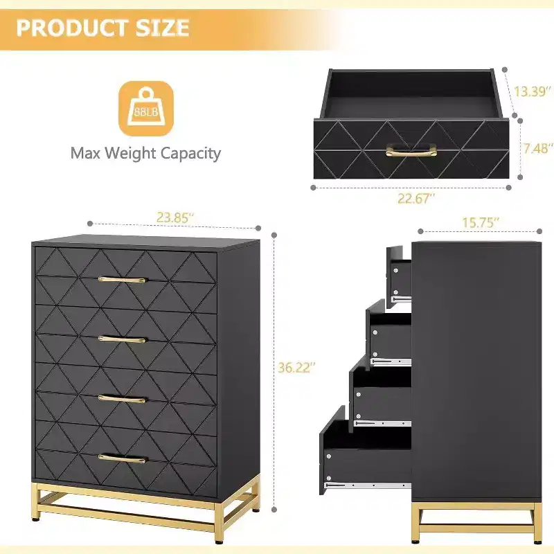 Acekool 4 Drawer Dresser, Tall Chest for Bedroom & Closet, Soft-Close Glides, Modern Storage Organizer with Metal Handles