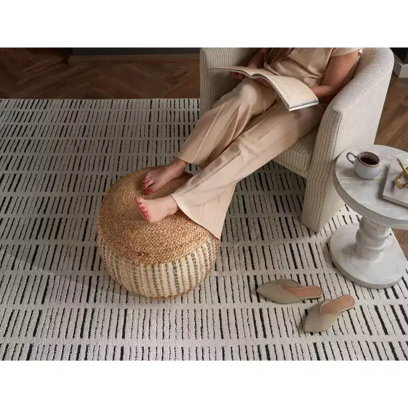 Mina Victory Lifestyle Jute Braids Cotton 20 x 20 x 12 Ivory Indoor Pouf