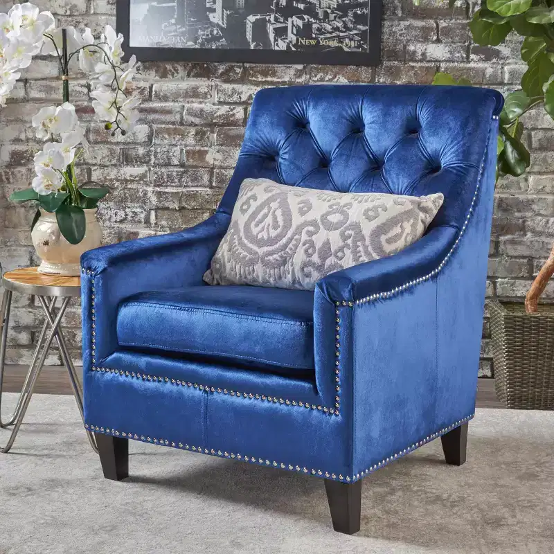 Jaclyn New Velvet Tufted Club Chair - Navy - Christopher Knight Home