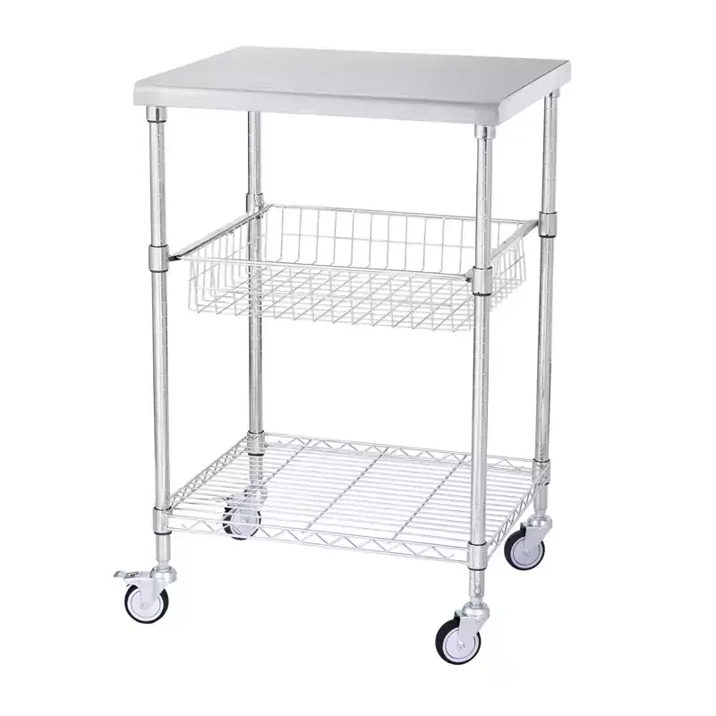Kitchen Utility Cart, 3 Tiers, Wire Rolling Cart with 470LBS Capacity, Steel Service Cart on Wheels, Metal Storage Trolley, Silver