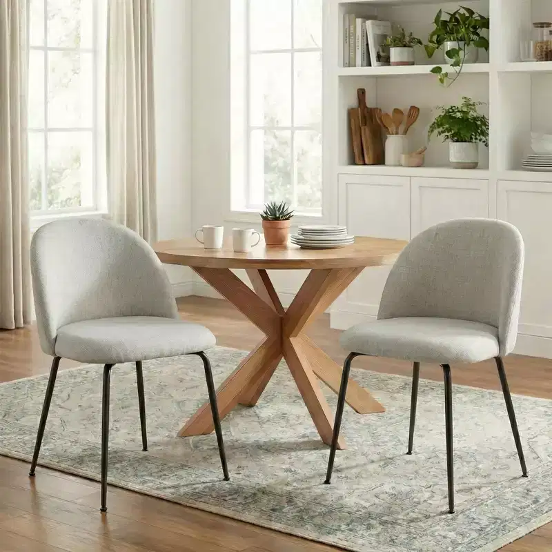 2PCS Upholstered Dining Chairs Modern Linen Fabric Armless Side Chairs with Metal Legs Ergonomic Backrest Accent Chairs for Dining Room Living Room