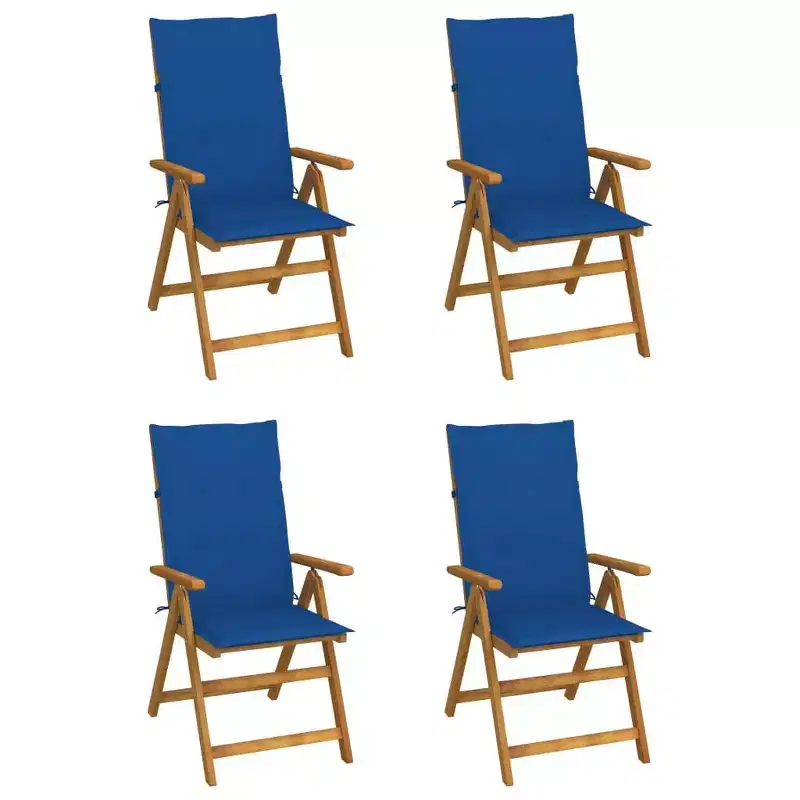 vidaXL Garden Chair Set of 4 Royal Blue Solid Acacia Wood, 100% Polyester