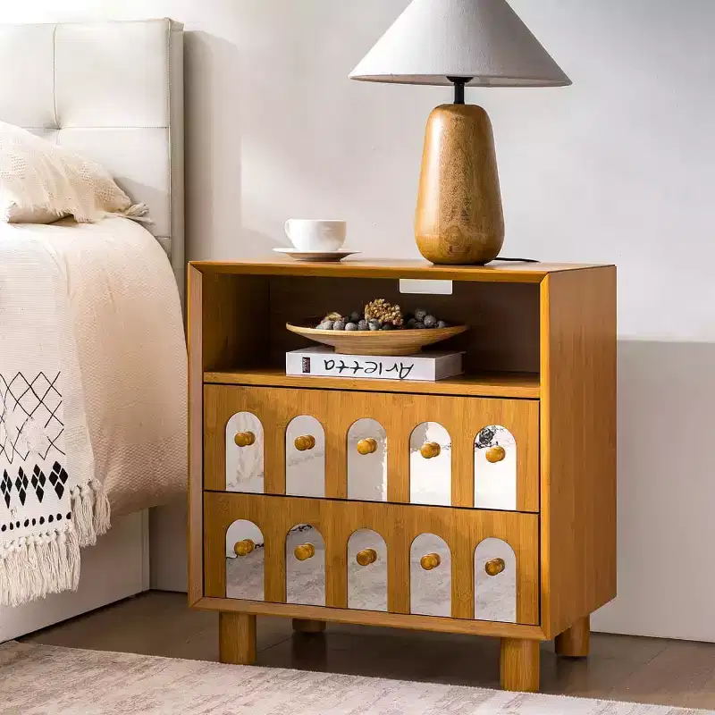 Mid-Century Nightstand with Charging Station & 2 Drawers