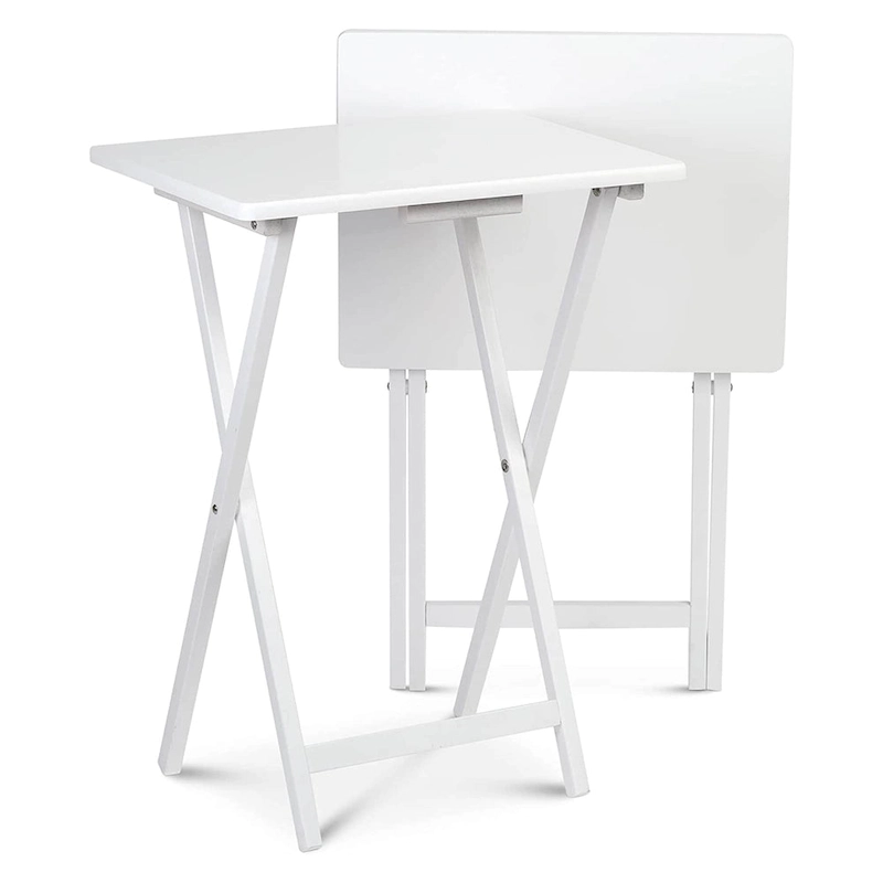 PJ Wood Solid Wood Compact Folding TV Tray and Snack Tables, White, 2 Piece Set - 18.44