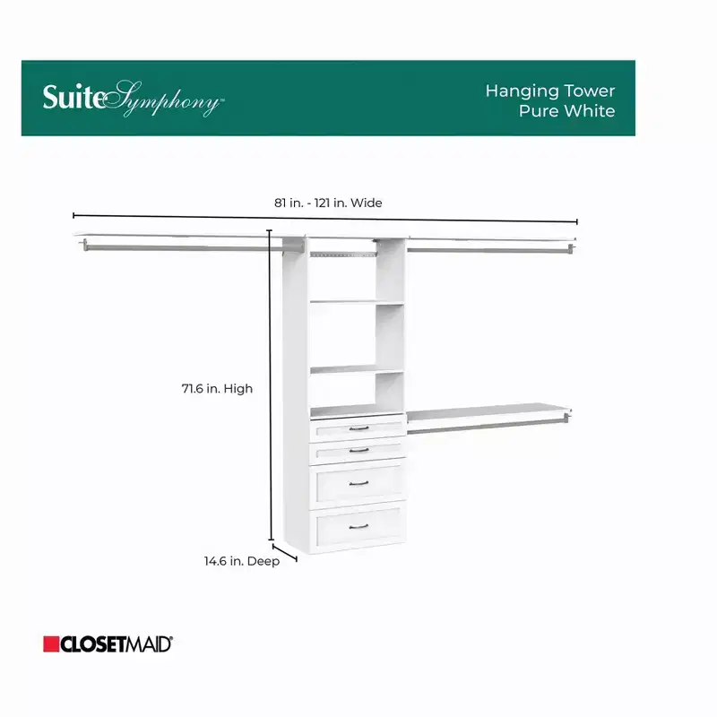 25 in. Suite Symphony Hanging Tower with 3 Top Shelves & 4 Drawers Kit - ClosetMaid
