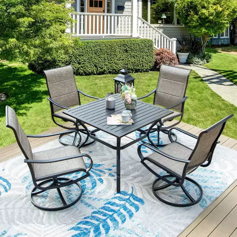 Patio Set with Steel Table with 1.57" Umbrella Hole & 360 Swivel Sling Arm Chairs - Captiva Designs