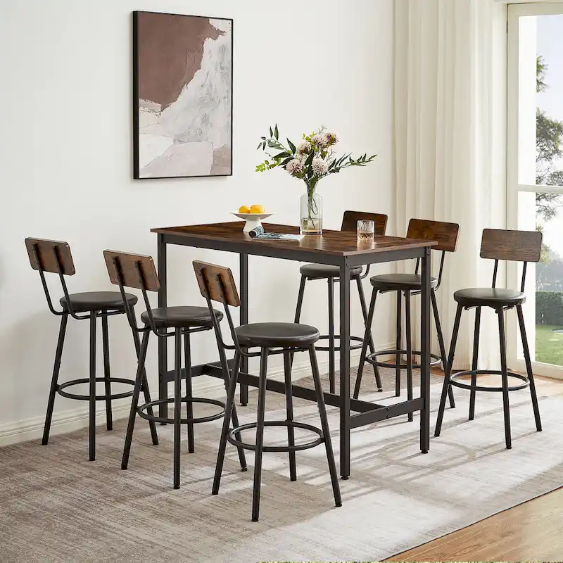 7-Piece Bar Table and Chairs Set with PU Leather Stools