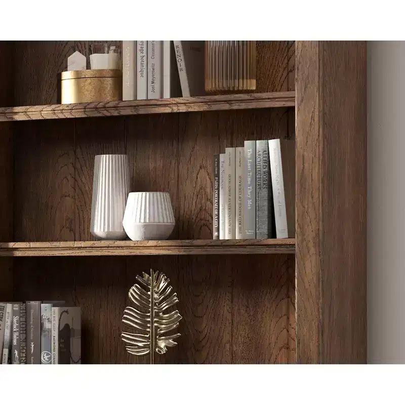 94 Traditional Tall Wood Bookcase with Storage Stratton Collection Brown - Martin Furniture