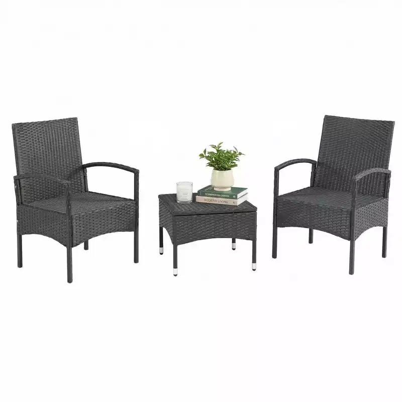 Outdoor Patio Furniture Set  3-Piece Rattan Seating Combo with 2 Chairs and Table for Deck, Balcony, or Front Porch Furniture by Lavish Home (Gray)