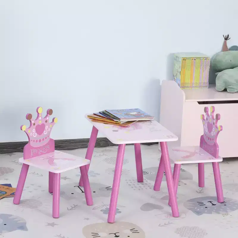 Kids Table & Chair, Toddler Desk with MDF & Pinewood Table, Safe Round Edge Design - Pink