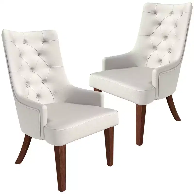 LeisureMod Dining Chair Upholstered in Leather Velvet with Diamond-Tufted High Back Design and Stained Rubberwood Legs