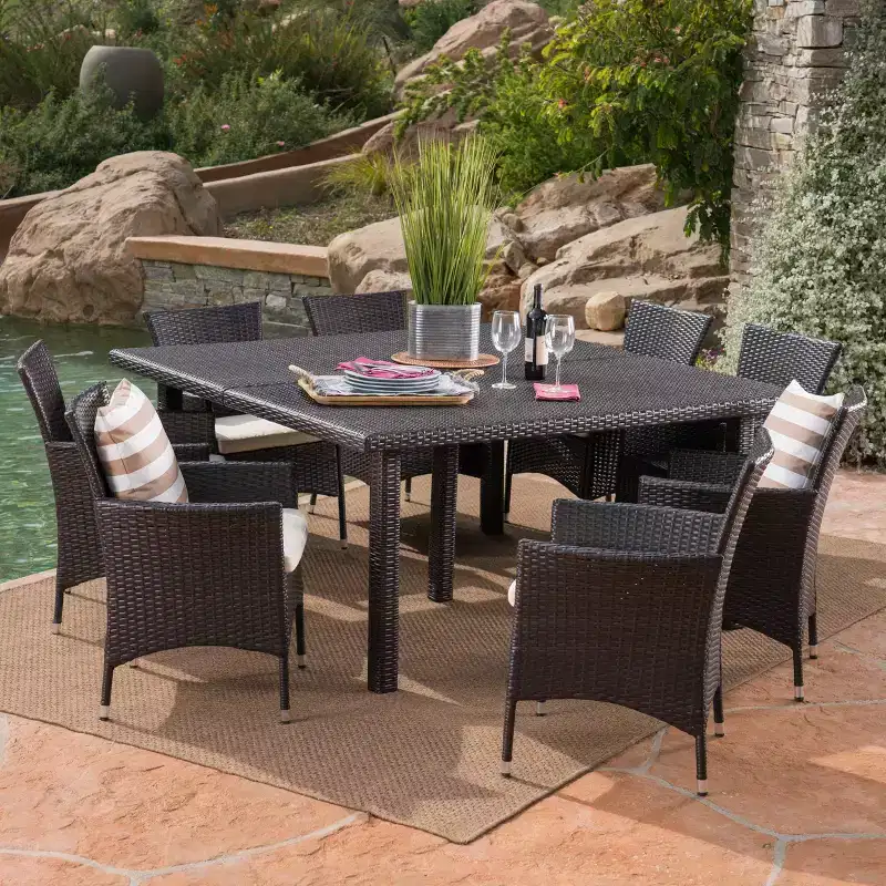 Christopher Knight Home Aristo Outdoor Wicker 9 Piece Square Dining Set