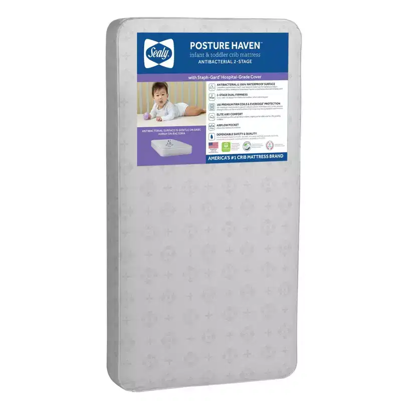 Sealy Posture Haven 2-Stage Crib and Toddler Mattress: Waterproof Cover, Polyester Fiber Fill, No Foam, 5.5 Thick