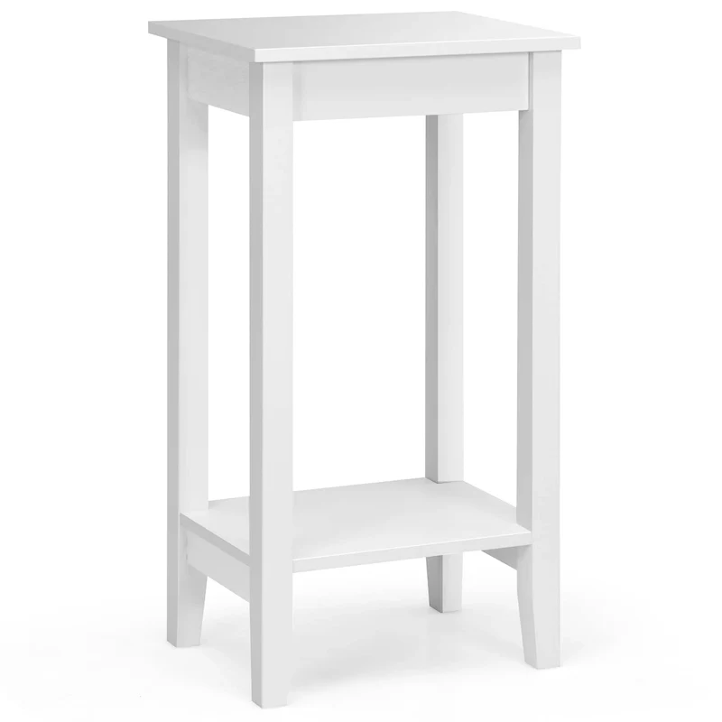 2-Tier End Table – White / Black, Wood & MDF, Modern Style, Single
