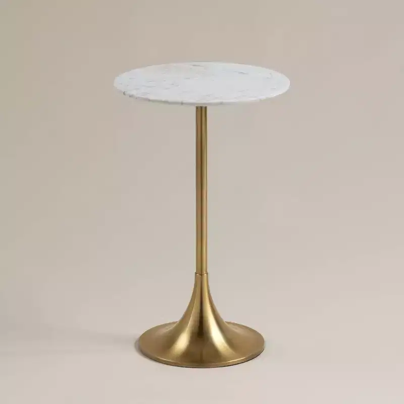 Studio 55D Studio 55 Mesita 24 End Table White Marble Top with Gold Finish Base