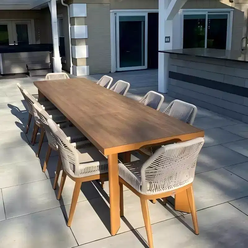 PURPLE LEAF Dining Set Patio Metal Rectangular Table and Wicker Rattan Chairs for Outside Porch Garden Kitchen Modern Outdoor Furniture Sets