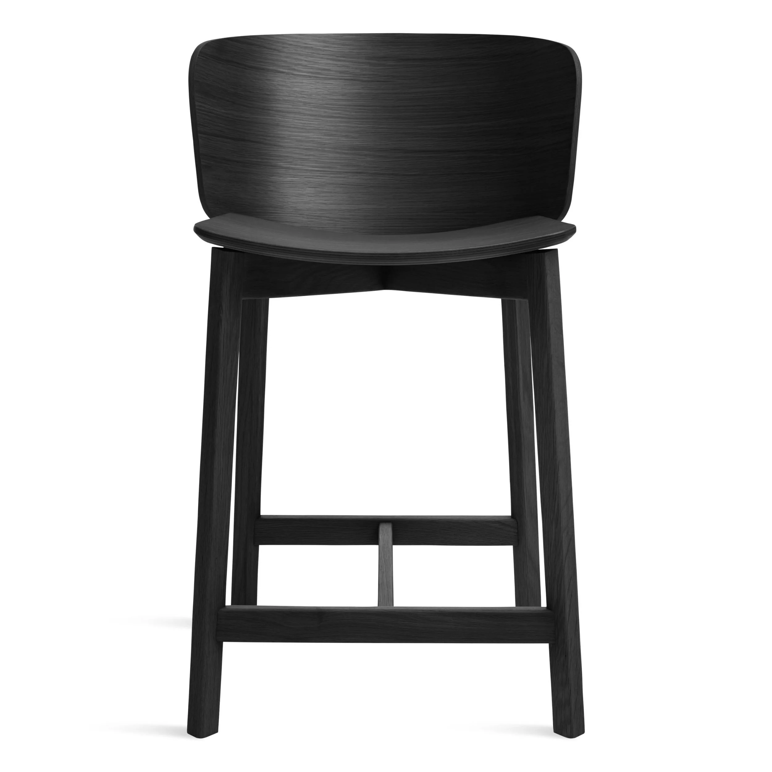 Warm Walnut Wood Counter Stool with Curved Molded Back for Dining Room