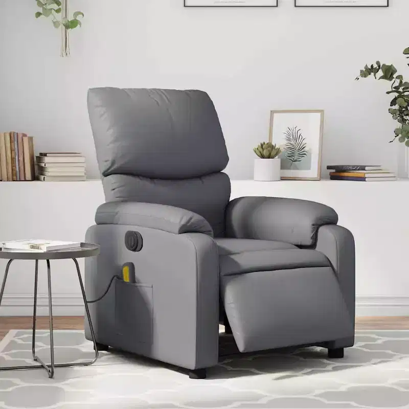 vidaXL Electric Massage Recliner Chair Gray Faux leather, Wood, Metal, Foam