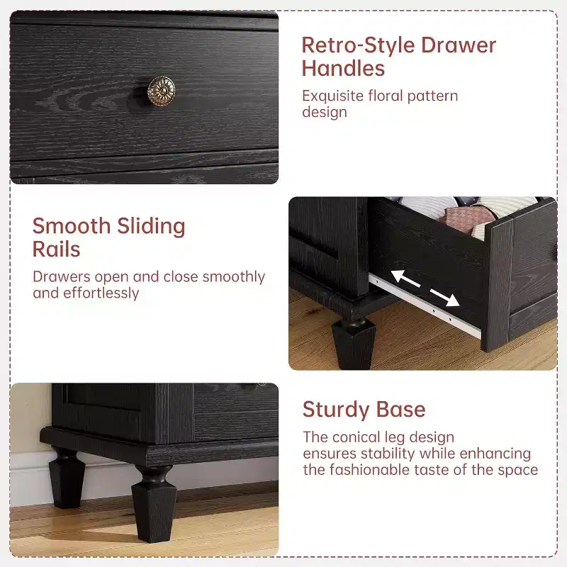 Wood 6-Drawer Dresser with Tapered Legs — Distressed Finish