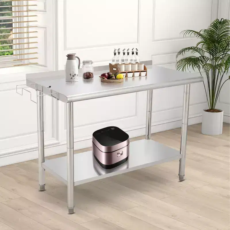 Stainless Steel Table Prep & Work Table 24 x 48 Inches NSF Heavy Duty Commercial with Backsplash