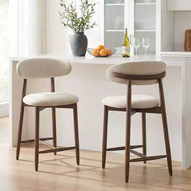 Ora Maison Set of 2/4/6 Counter Height Upholstered Bar Stool with Fabric & Walnut Finish