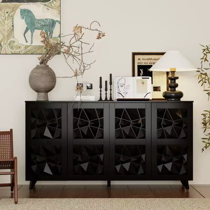 4-Door Diamond-Patterned Surface Dresser for Living Room Storage