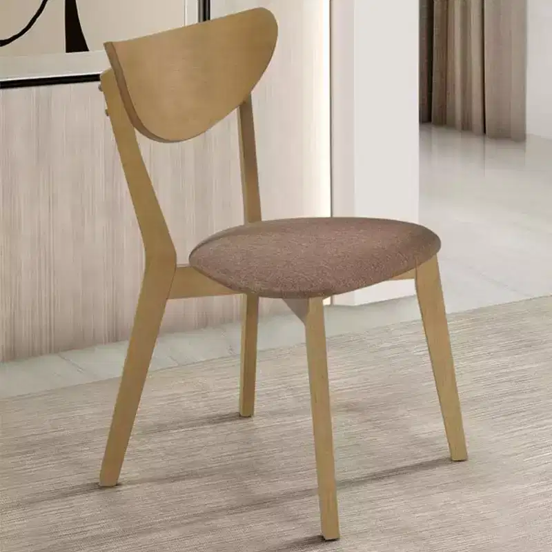 Set of 2 Upholstered Dining Side Chairs, Light Walnut & Brown, Mid-Century Modern