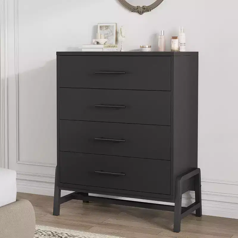 Acekool 4 Drawer Dresser Black, Modern Tall Storage Organizer, 29.5x15.5x38.6 Chest for Bedroom Living Room