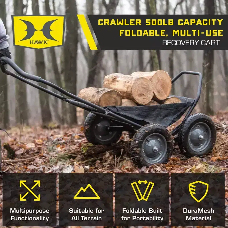 Multi-Use Folding Cart, 500 lb Capacity for Hauling Game, Bait, Hunting Gear, and Wood, Black