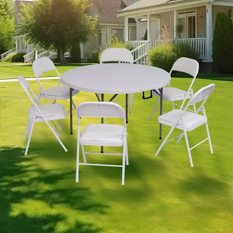 4-Pack Folding Chairs with Padded PU Leather Seat & Back, Metal Frame, 350 lb Capacity White