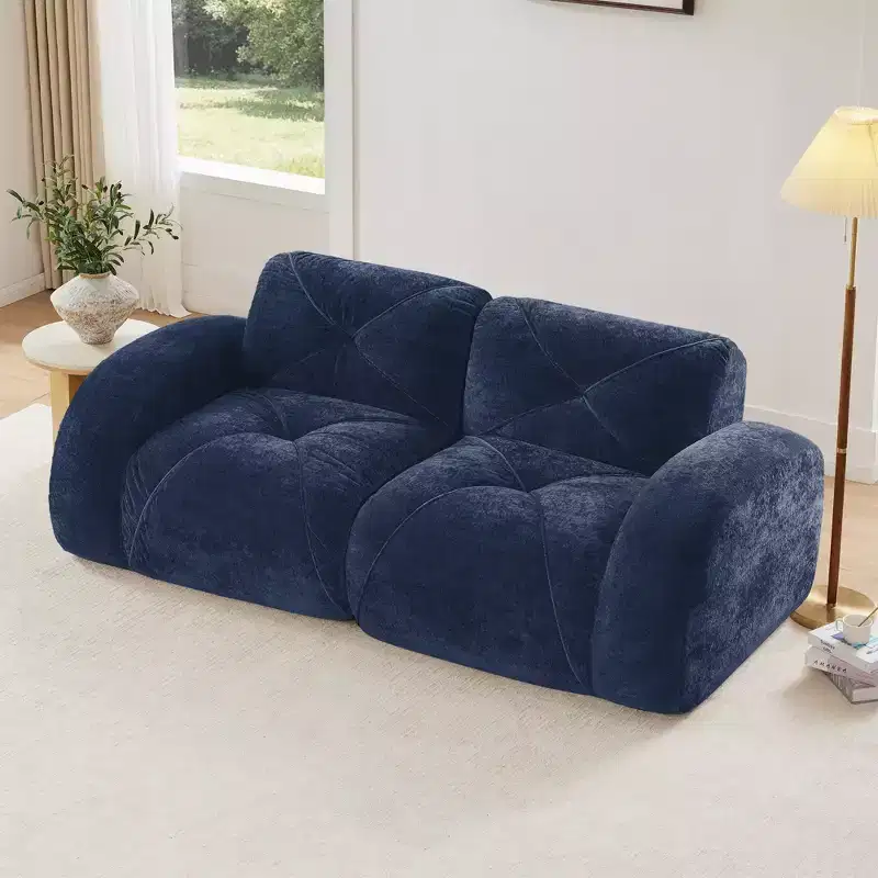 Clihome 2-Seater Tufted Sofa Couches with boneless Sofa,Soft Velvet Fabric,Bottom Anti-Slip Design,32D High Density Sponge,Ergonomic Design Bottom