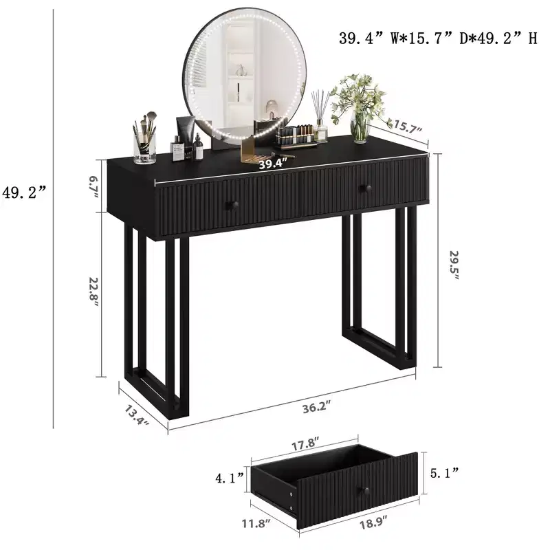 GustoWave Vanity Desk with Mirror and Lights, Makeup Vanity with 2 Drawers, Vanity Organizer with 3 Color LightsAdjustable Brightness, Dressing Table