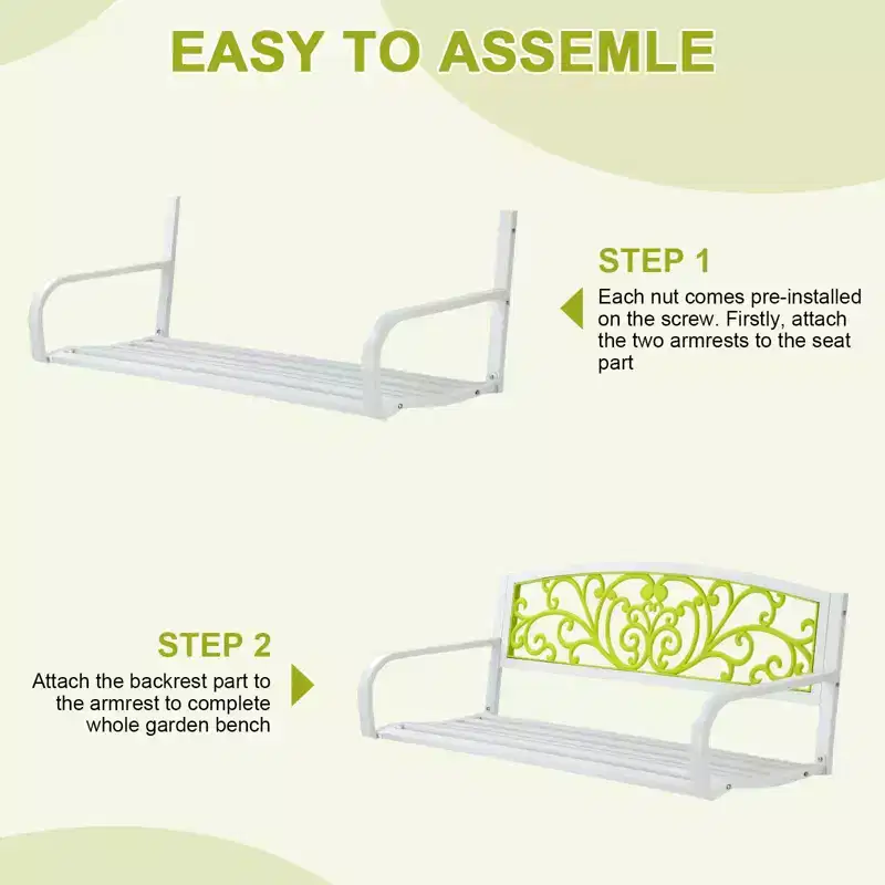 Karl Home | White Steel Patio Bench With Yellow Backrest