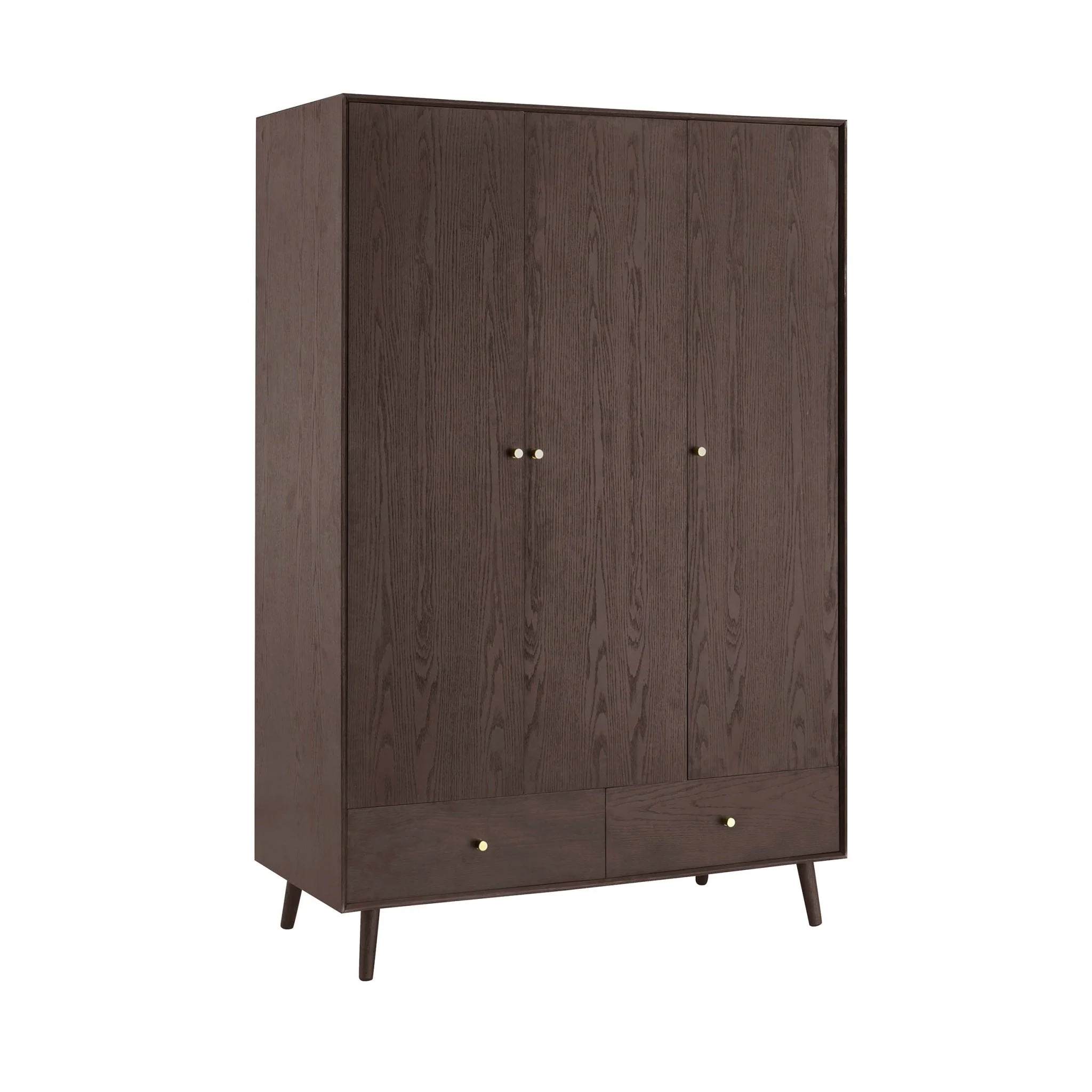Oak 3 Door Wardrobe with Drawers - Walnut